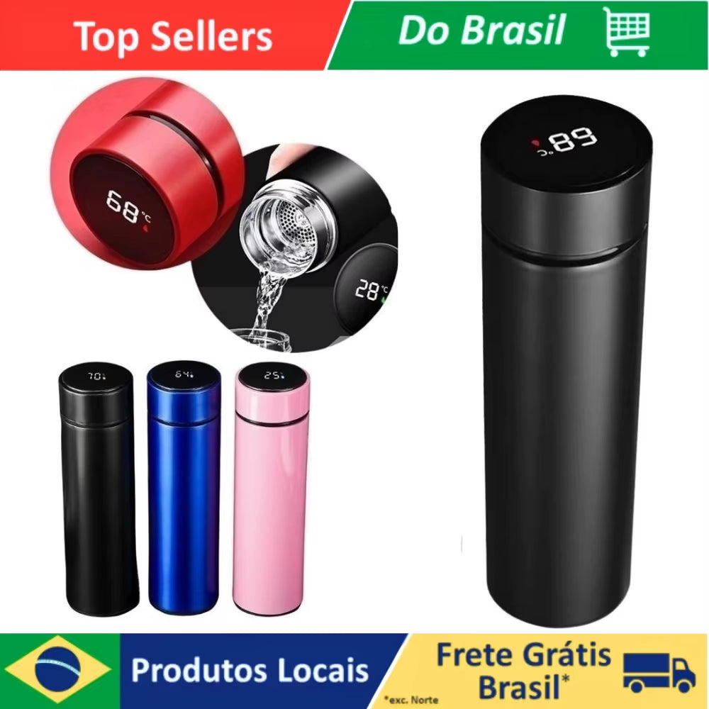 Garrafa Térmica Inox, Inteligente Sensor De Temperatura Digital Led Bebida Quente E Gelada