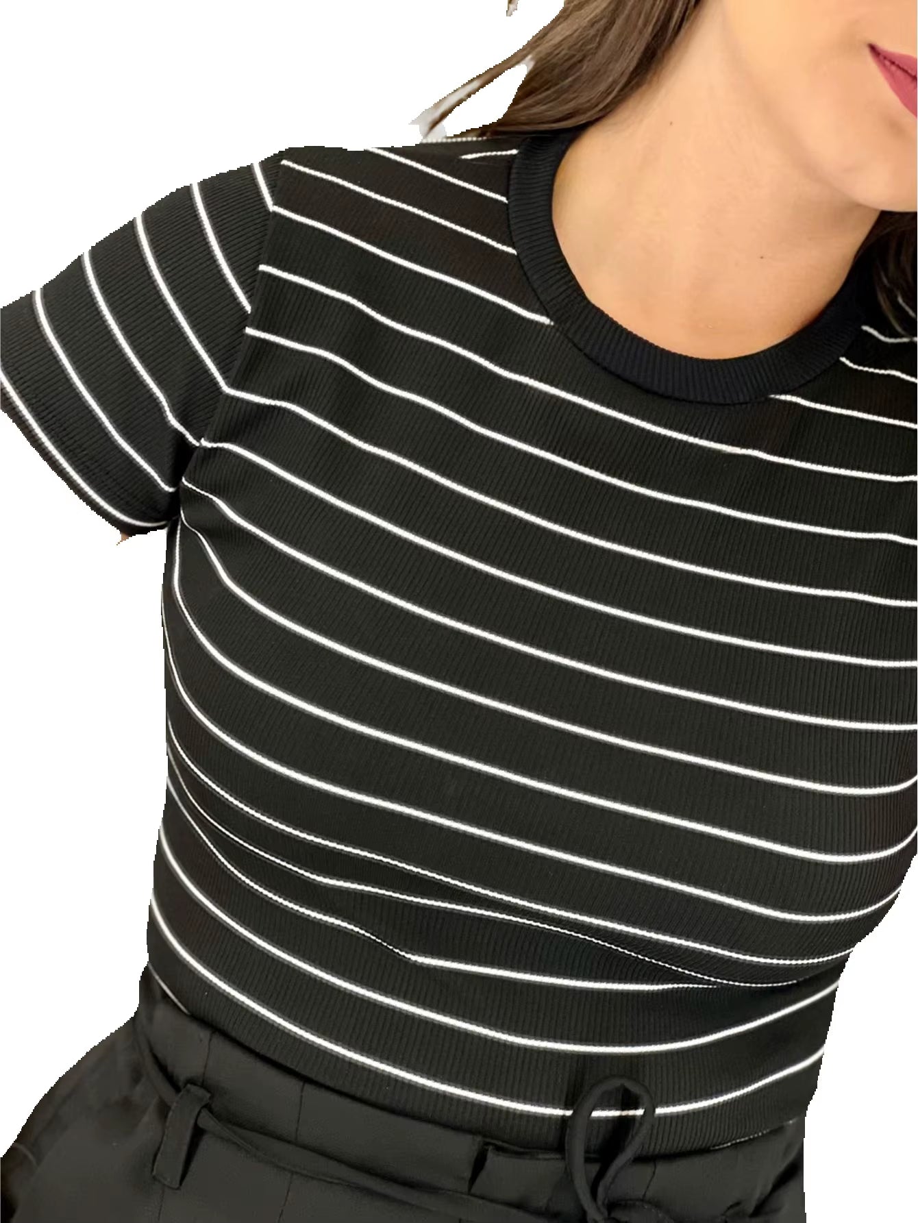Camiseta Listrada Blogueira Canelada Básica Summer Verão Casual Traf Envio Rápido Frete Grátis Confortável Malha Casual
