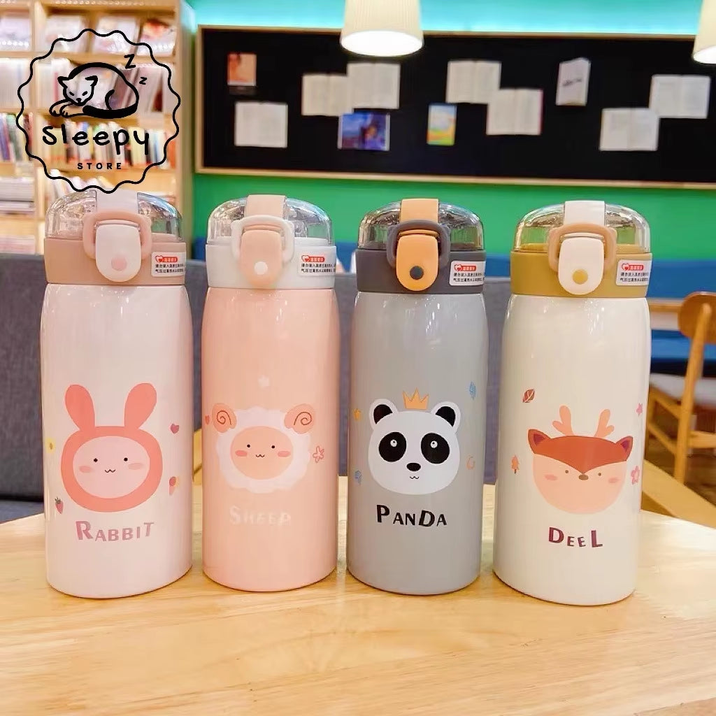 Arrafa Térmica De 350Ml De Aço Inox Vedação Completa Infantil Com Canudo De Silicone Flexível