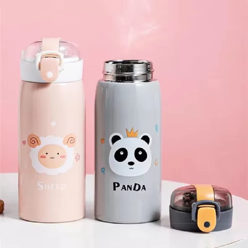 Arrafa Térmica De 350Ml De Aço Inox Vedação Completa Infantil Com Canudo De Silicone Flexível