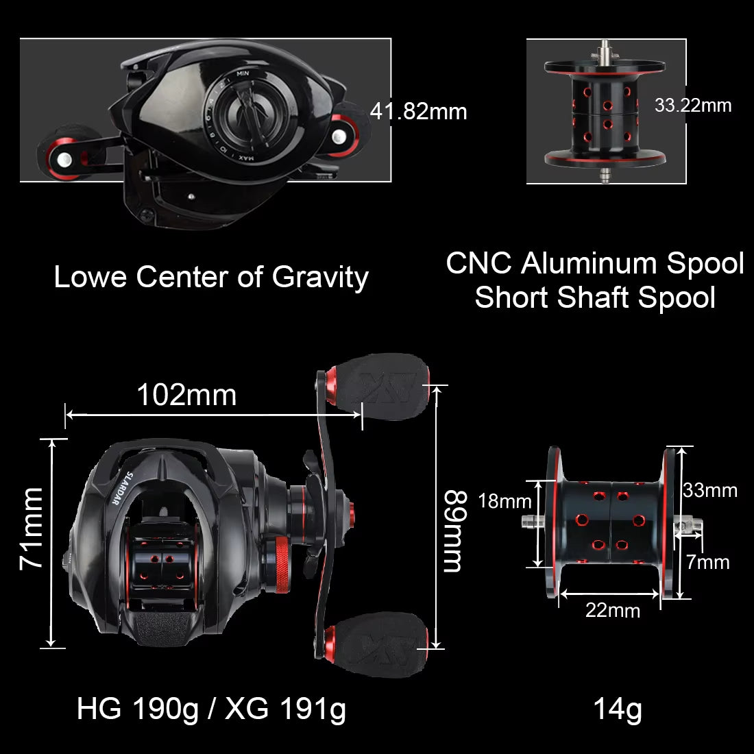 Seaknight-Slardar Series Baitcasting Fishing Reel, Sistema De Freio Magnético, Fibra De Carbono, Latão Gear, Drag 18LB, 7.0:1, 8.0:1, 190G