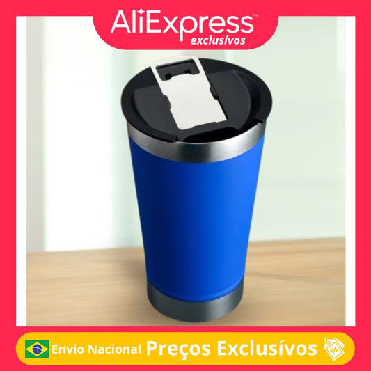 Copo Térmico Aço Inox 473Ml Com Abridor E Tampa Ideal Para Bebidas Quentes E Frias Design Resistente E Prático Para Uso Diário